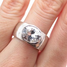925 Sterling Silver Vintage Oval-Cut C Z Modernist Ring Size 8.25