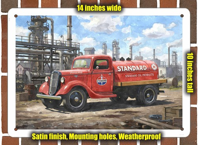 #ad Metal Sign 1935 Ford Gasoline Tank Truck Watercolor 14x10 $29.95