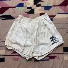 Vintage Champion 70's Notre Dame Running Shorts White Large Blue Bar Cotton