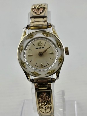 Manson Vintage Swiss Watch 10k Black Hills Band Manual Wind Runs Expansion Band 