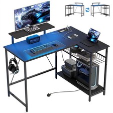 HOMCOM 114.5 cm L-Shaped Gaming Desk, Computer Desk with LED Lights, Black