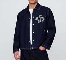 GAP Varsity Coaches Denim Jacket Dark Wash Non-Stretch Men s L NWT