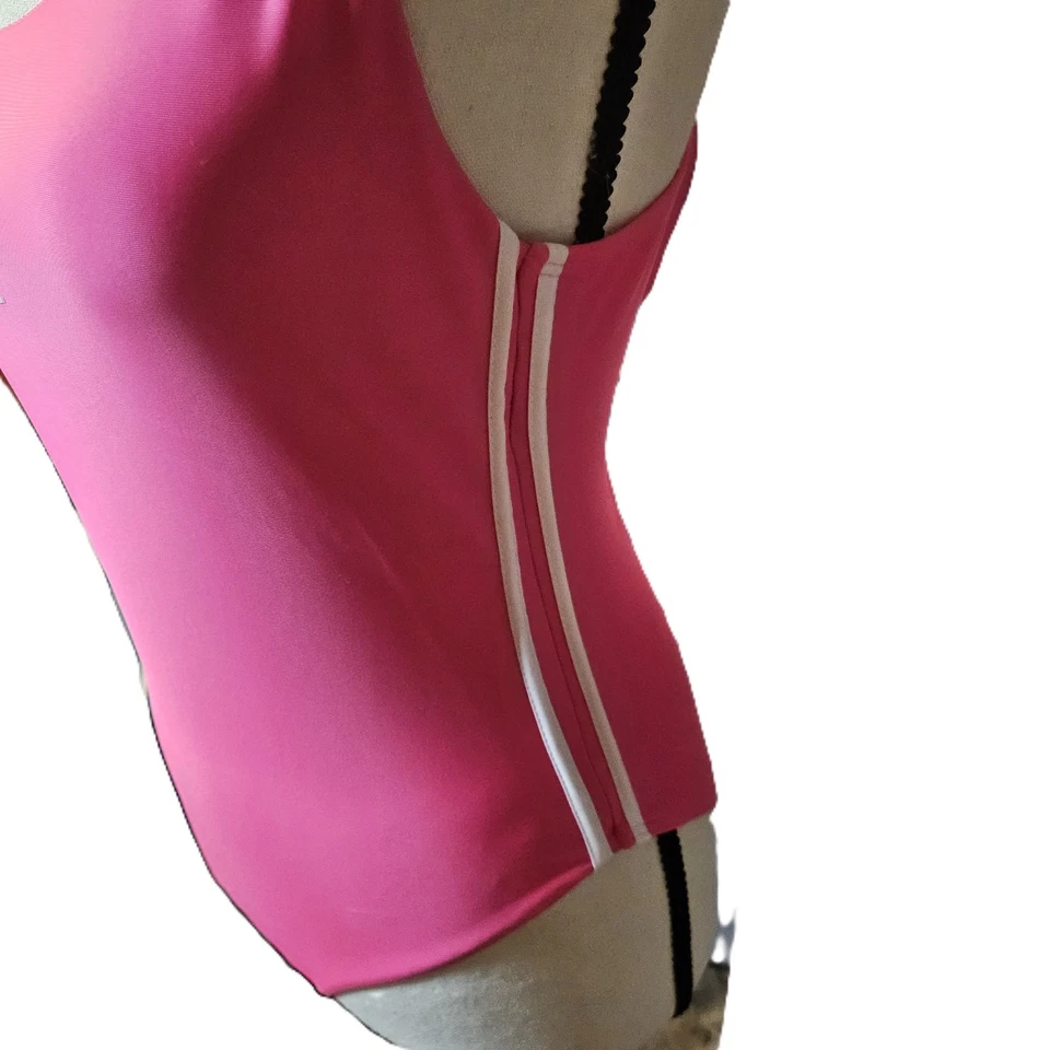 Maiô Playboy rosa quente peça única com coelho branco/listras Y2K feminino tamanho P/M/G - Imagem 4 de 4