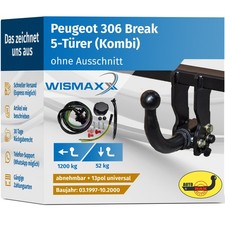 ANHÄNGERKUPPLUNG abnehmbar für Peugeot 306 Break 97-00 +13polig E-Satz ABE