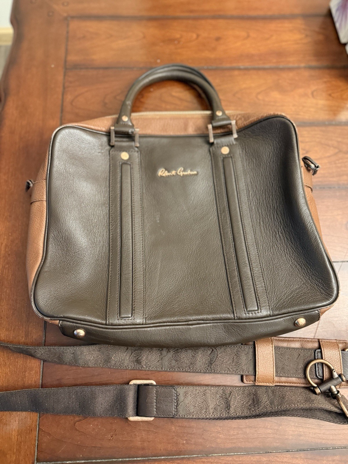 Robert Graham Leather Brown Two Tone Laptop Messenger Bag **Read