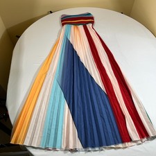 Rainbow Pleated Maxi Dress Strapless Sundress Colorblock Multi Color Small