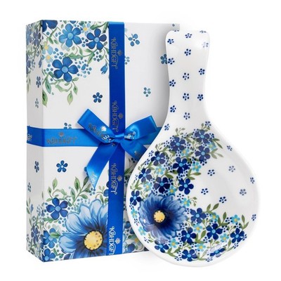 KBHDGFT 8.86 Inches X 5.2Inches X 1.3 Inches, Blue Floral on White Ceramic