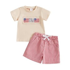 Socutebabe 4th Of July Baby Boy Girl Outfit Toddler Truck 3-4T Flag--apricot
