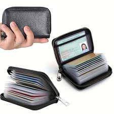 RFID Blocking Genuine Leather Zipper Wallet   Secure Card Holder Organizer