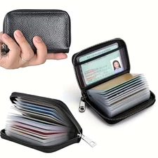 RFID Blocking Genuine Leather Zipper Wallet – Secure Card Holder Organizer