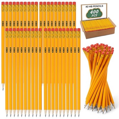 400 Pack Yellow 2 HB Pencils With Erasers Pre-Sharpened Wood Cased Bulk