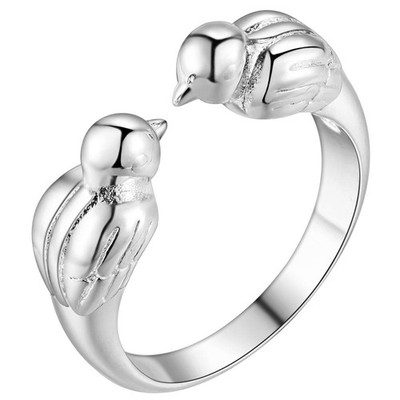 *UK-Shop* VERSILBERTER RING ZWEI VÖGEL P1/2 US8 LOVEBIRDS VOGELBEOBACHTER ZEHENDAUMEN