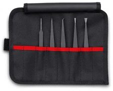 Tools 92 00 05 ESD 5 Pc Plastic Tweezer Set in a Tool Roll-ESD, Silver