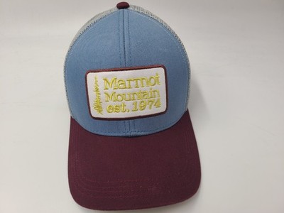 Marmot Mountain Est 1974 Mesh Trucker Snapback Hat Cap Outdoors Blue Red Gray