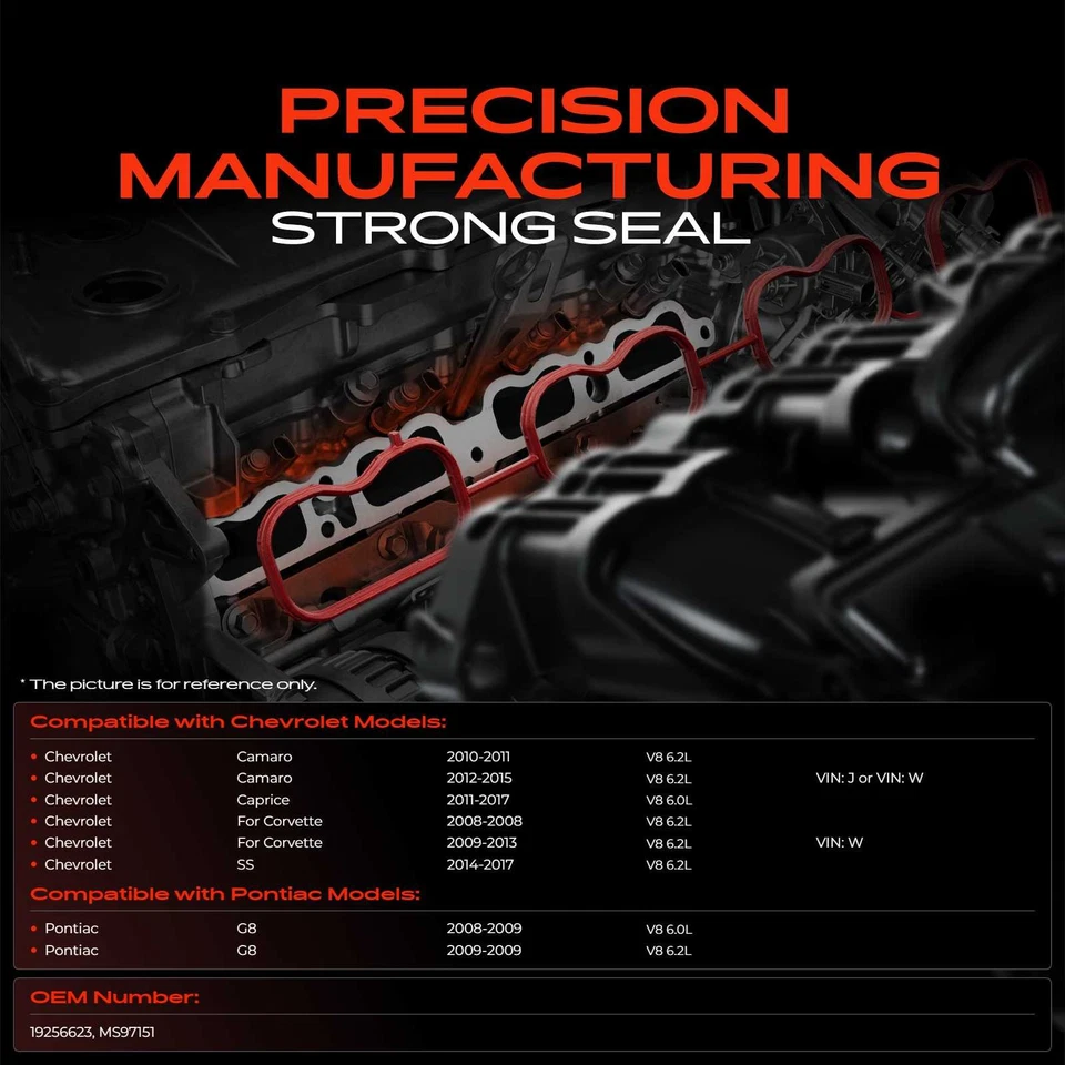 Engine Intake Manifold Gasket Set for Chevrolet Camaro 10-15 Corvette Caprice SS - Image 2 of 4