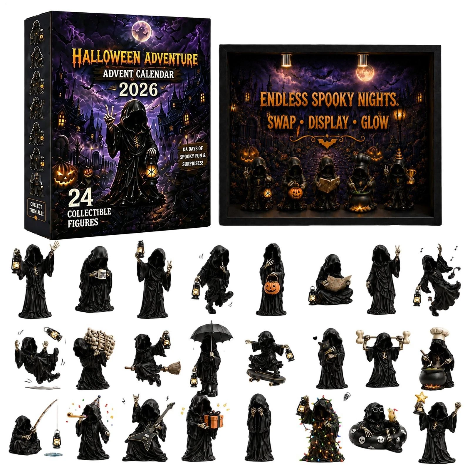 2026 Death's Halloween Adventure Calendar 2D Acrylic Gothic Holiday Pendants