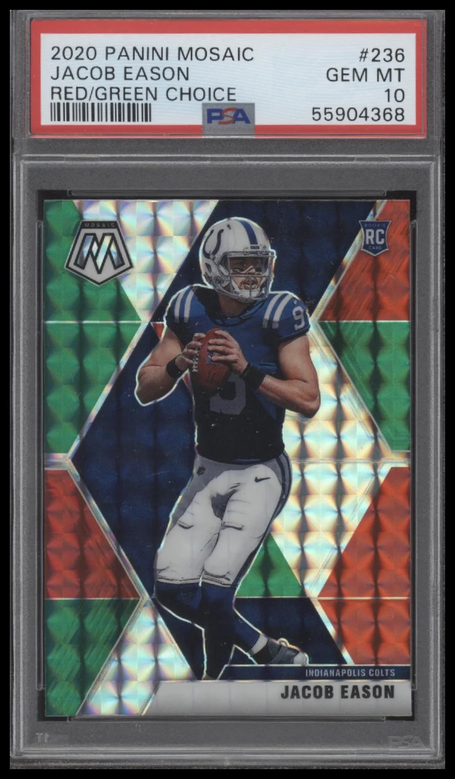 2020 PANINI MOSAIC JACOB EASON 236 CHOICE PRIZM RED AND GREEN RC PSA 10 COLTS