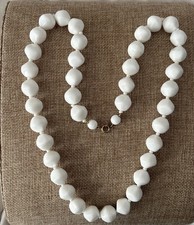 Vintage Czech Beaded Milk White Odd Nugget Necklace Glass THICK Beads VTG 24.5”