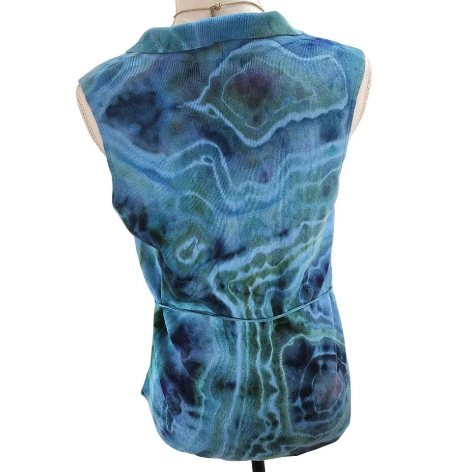 Jeanne Pierre. Top tejido sin mangas teñido a mano rediseñado, vintage, atado. Talla: M Foto 4 de 4