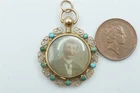 PRETTY ANTIQUE EDWARDIAN ENGLISH 9K GOLD TURQUOISE & PEARL LOCKET c1910