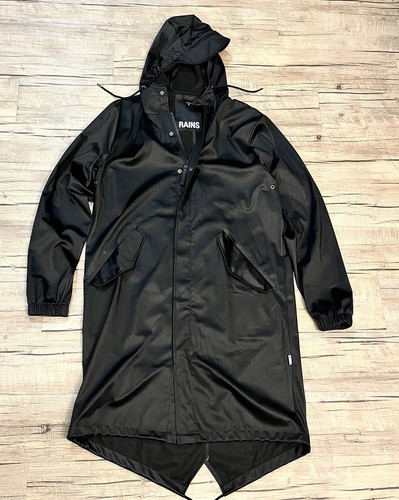 Rains Fishtail Hooded Rubberised Parka, Parka, Black, Storm Flap SZ M - Picture 7 of 7