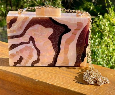 Acrylic box bag Retro Purse Shoulder bag Glitter Geode Look