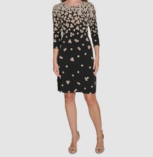Tommy Hilfiger Women Black Graduated Floral 3/4-Sleeve Dress Size 10
