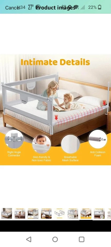 Omzer Bed Rails for Toddlers-3 Sides Safety Baby Bed Rail Guard For Queen Beds - Image 2 of 4