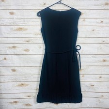 Talbots Women Black Sleeveless Ruffle Hem Belted Sheath Dress Size 2