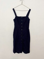 GAP Button Front Dress Women's Size 6 Navy Blue Sundress Linen Cotton Lined