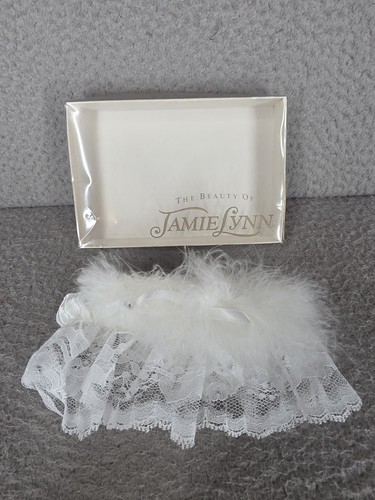 Jamie Lynn Garter Wedding Prom Vintage White Lace Feathers Ribbon Original Box