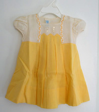Vintage 1950's Girl's Infant Toddler Nannette Yellow and White Pleated Dress