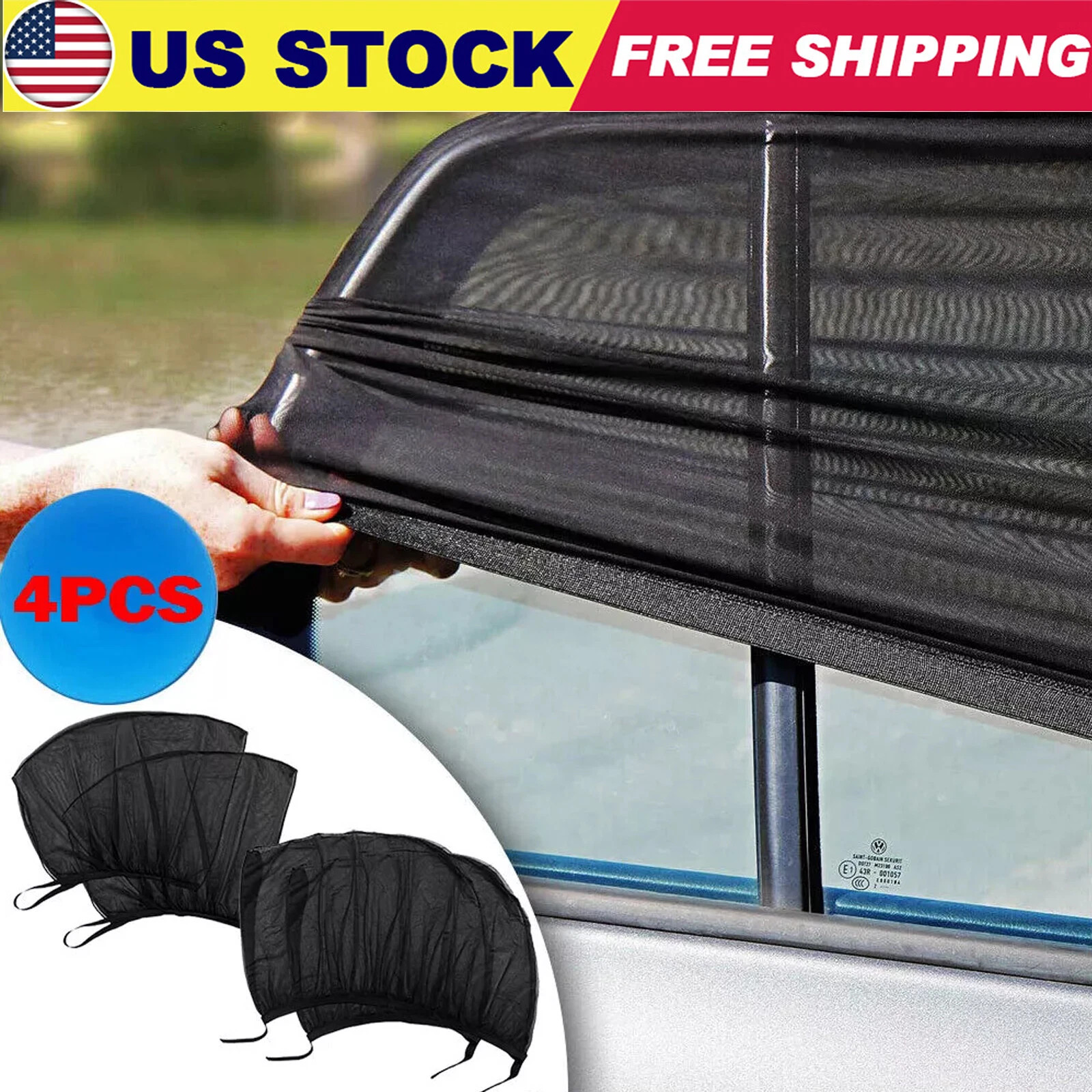 4Pcs Car Window Screen Mesh Cover Privacy Mosquito Bugs Net Sun UV Protection US