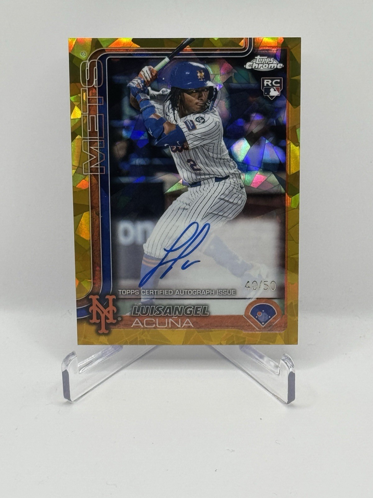 2025 Topps Chrome Sapphire Luisangel Acuna #40/50 Gold Refractor RC Auto Mets