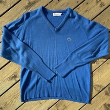 Vintage 70s 80s Izod Lacoste Blue V Neck Sweater Men  s Medium