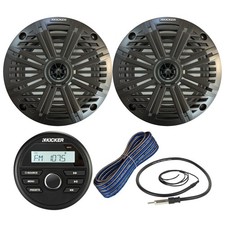 Kicker KMC2 Gauge Stereo USB Receiver, 2x 6.5" Speakers w/Grille, Wire, Antenna