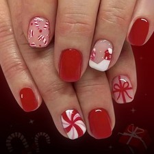 24Pieces Christmas Press On Nail Festive Snowflake Glitters Quick Application