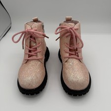 Kids Pink Glitter Combat Boots Side Zip Lug Sole Size EU 30 US 12