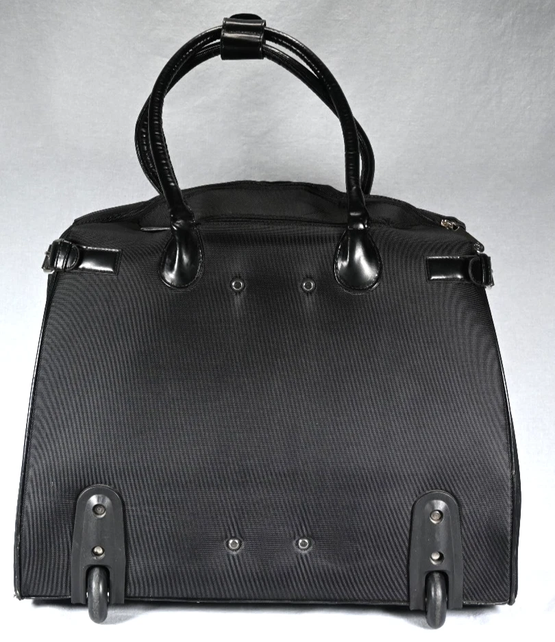 Bolsa de transporte de viaje con ruedas negra Adrienne Vittadini con asa telescópica Foto 3 de 4