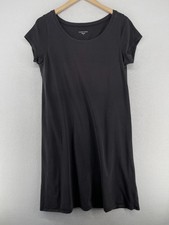 EILEEN FISHER Dress M Organic Cotton Stretch Jersey T-Shirt Cap Sleeve Gray USA