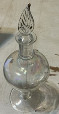 PerfumeVintage Egyptian Hand Blown Glass Iridescent  Bottle W/ Gold Lined Topper