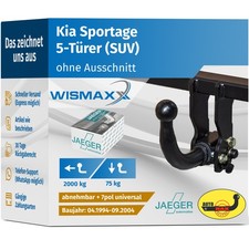 ANHÄNGERKUPPLUNG abnehmbar für Kia Sportage 94-04 +7polig E-Satz ABE