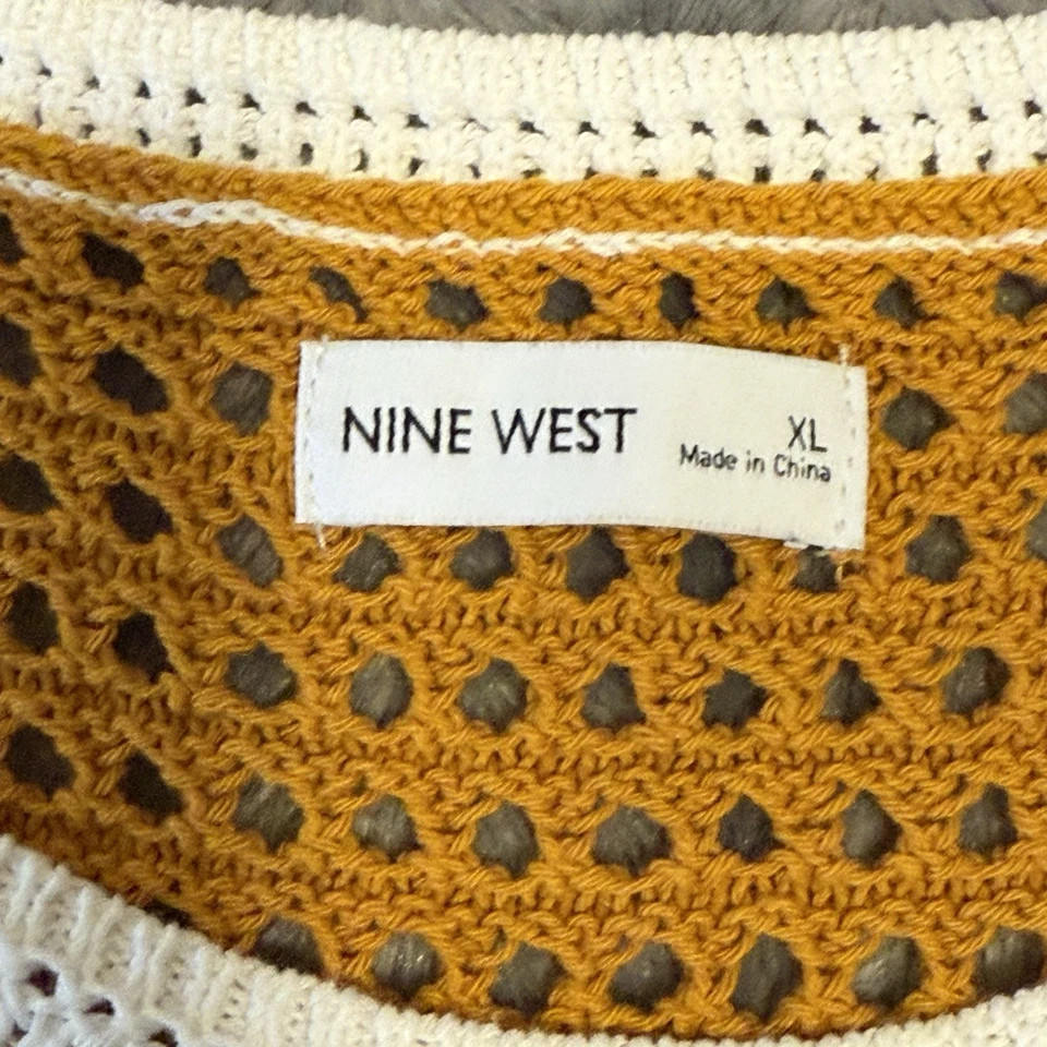 Vestido de crochê feminino Nine West listrado marrom branco algodão sem mangas tamanho XL - Imagem 3 de 4