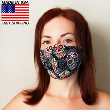 Face Mask reusable washable cotton Grey Sugar Skull Day of the dead
