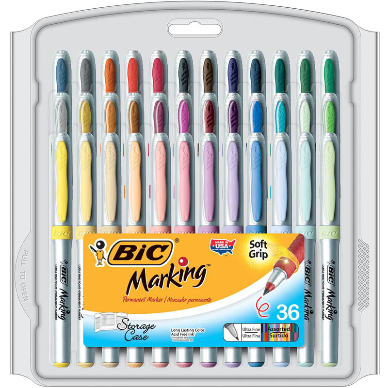 BIC Marking Permanent Marker Fashion Colors, Fine Point, Pack of 36