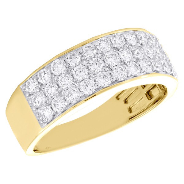 14K Gelbgold Rund Diamant 3 Reihen Statement Ehering 8Mm Pave Ring 1.37 Karat-image