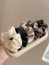 5pcs Coffee Brown Scrunchies   Soft Elastic Hair Ties for Stylish Buns-NEW