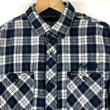 Buffalo David Bitton Shirt Mens M Medium Long Sleeve Flannel Navy Blue Plaid