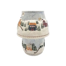 Russ Berrie Winter Fairy Lamp Ceramic Votive Candle Holder Village Snow Scene 