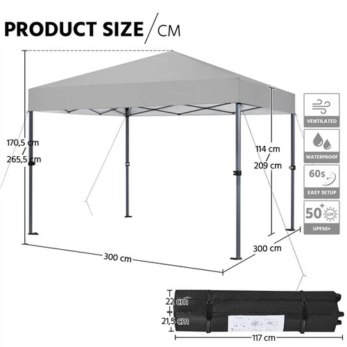 Pop-up Canopy 3x3m with One-Push-To-Lock Setup Mechanism, UPF 50+ Instant Canopy